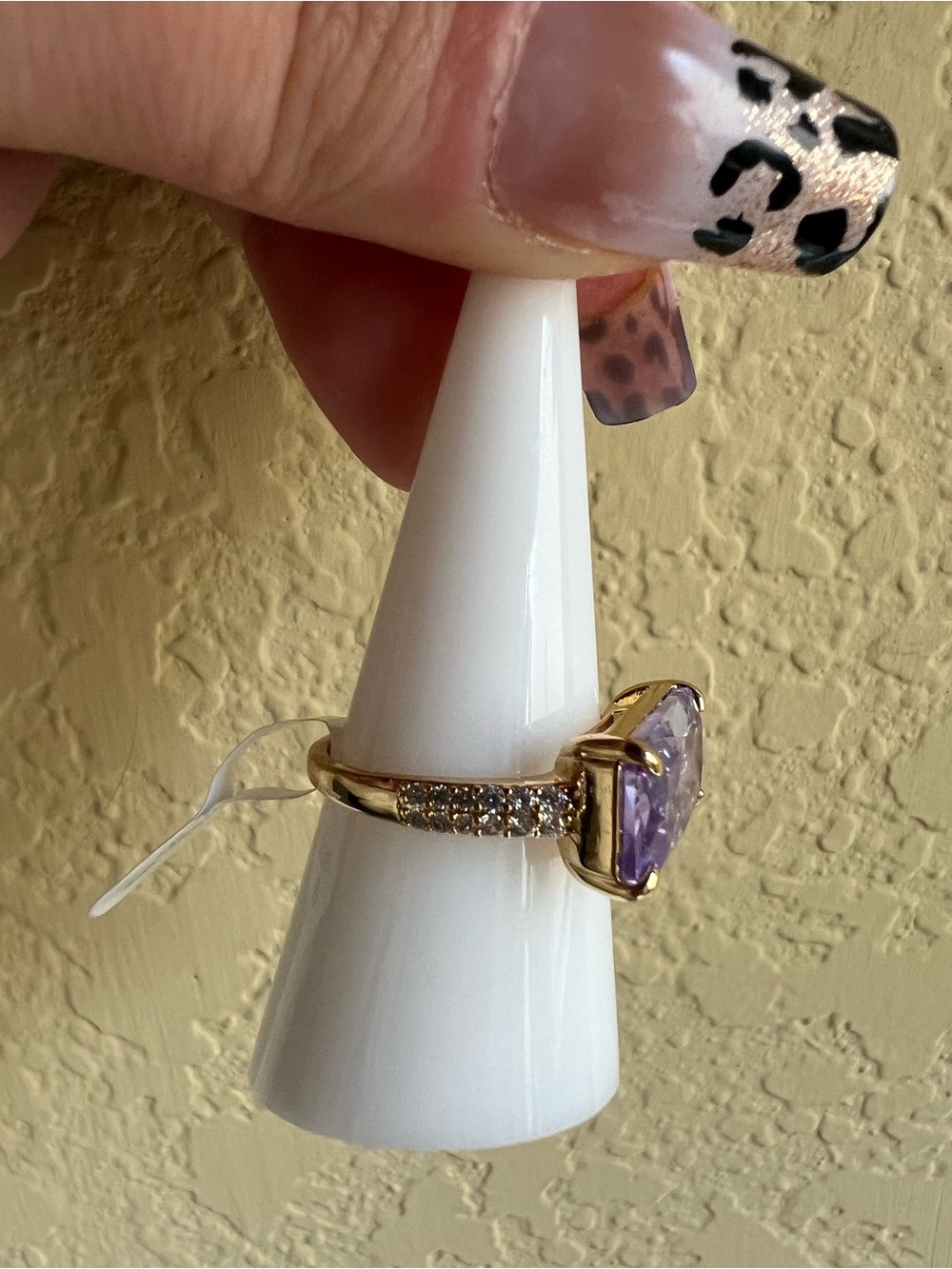 Gold-Tone Ring with Rectangular Lavender Stone - Picture 3 of 6